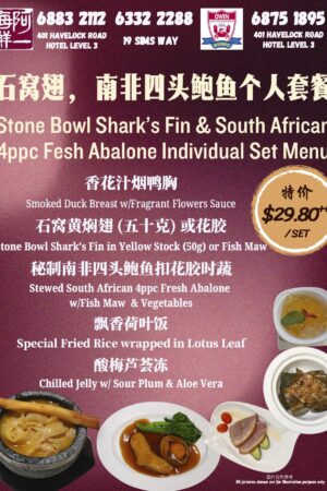 Stone Bowl Shark's Fin & South African 4ppc Fresh Abalone Individual Set Menu